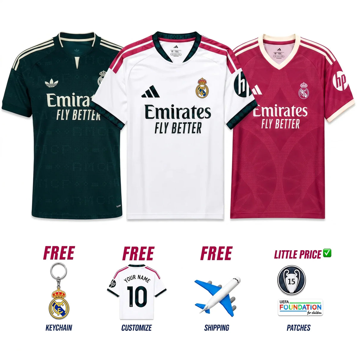 Combo Real Madrid 26/27 Heim-, Auswärts- und Ausweichtrikot